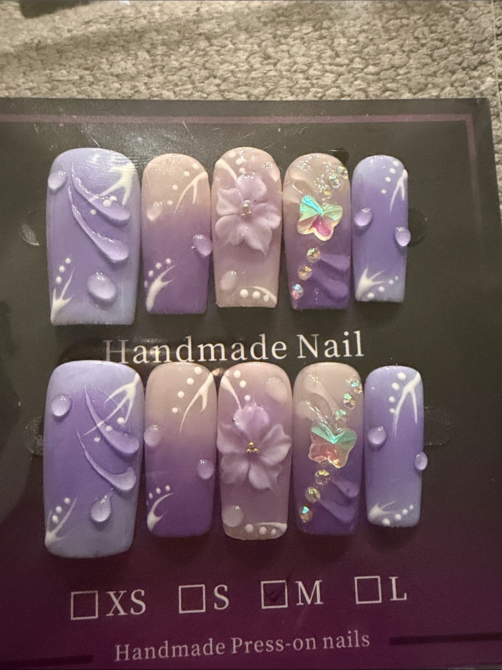 Handmade Lavender Ombre Floral Press-On Nails